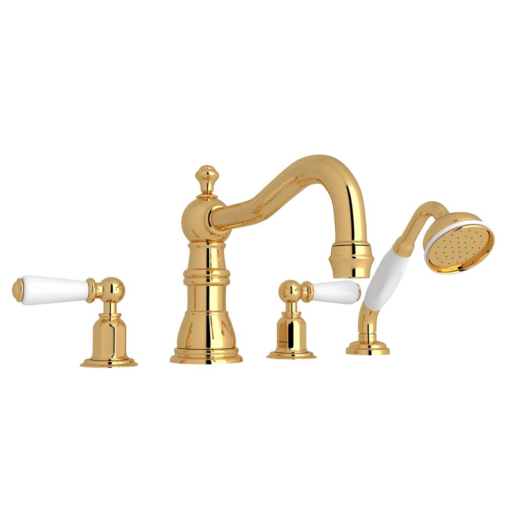 Bathworks ShowroomsPerrin & RoweEdwardian™ 4-Hole Deck Mount Tub Filler With Column Spout