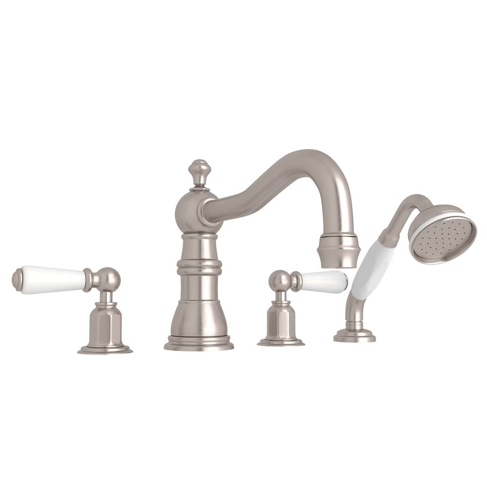 Bathworks ShowroomsPerrin & RoweEdwardian™ 4-Hole Deck Mount Tub Filler With Column Spout