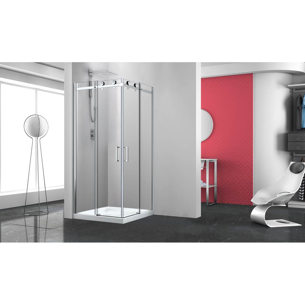 Bathworks ShowroomsZitta CanadaBellini 42'' X 36'' Chrome Clear Rectangular Corner Shower Door''