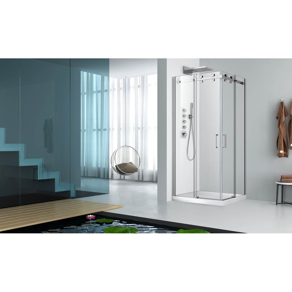 Bathworks ShowroomsZitta CanadaPiazza 42'' X 36'' Chrome Clear Rectangular Corner Shower Door